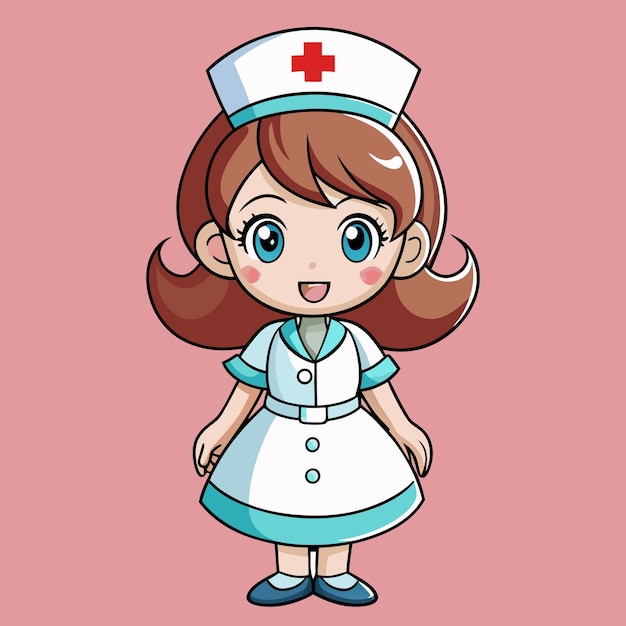 Vector cute sweet nurse character with grin cartoon vector