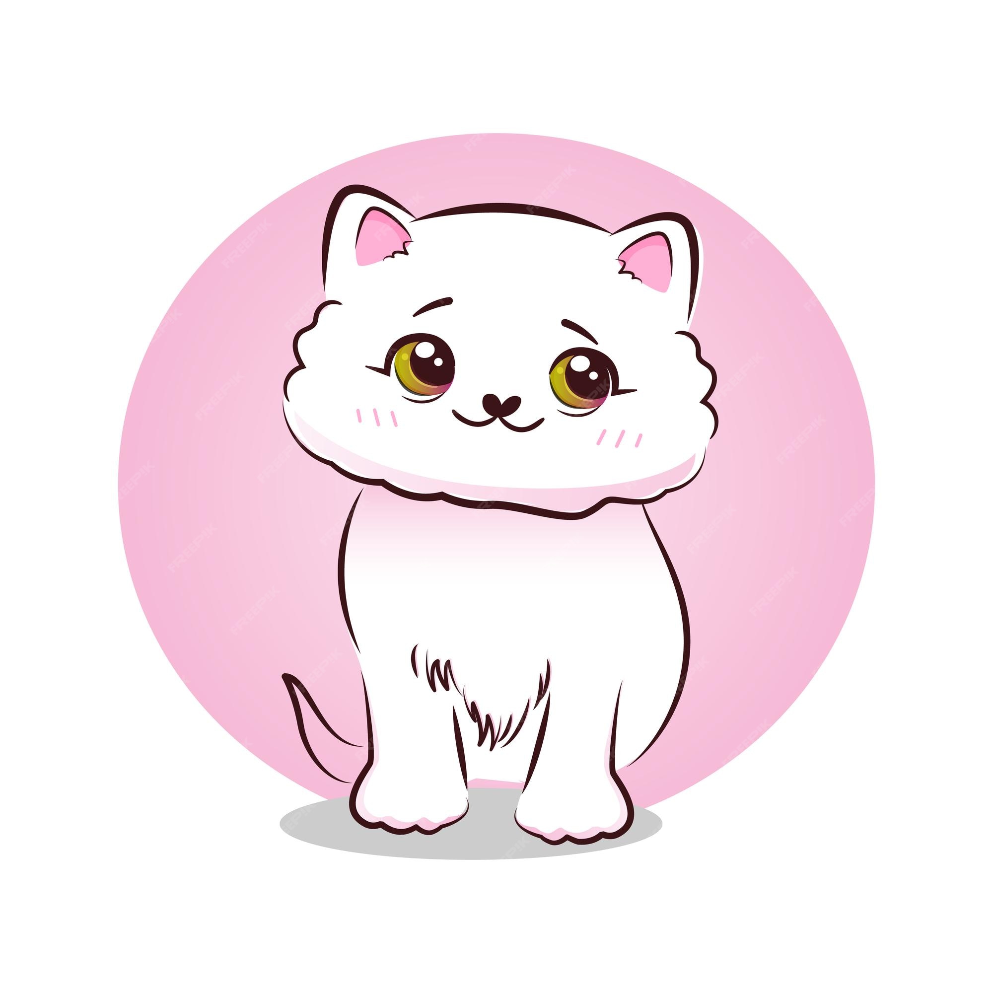 Sweet Feline: A Pink Kawaii Cartoon Cat Icon With Saturated Colors