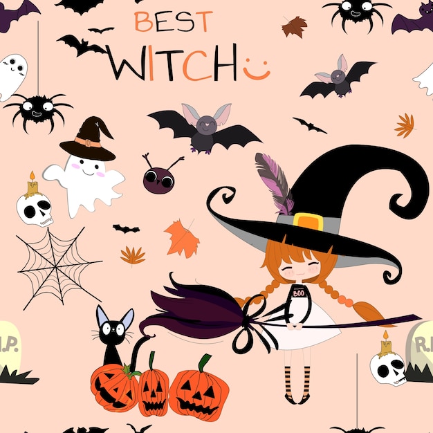 Cute sweet witch halloween cartoon