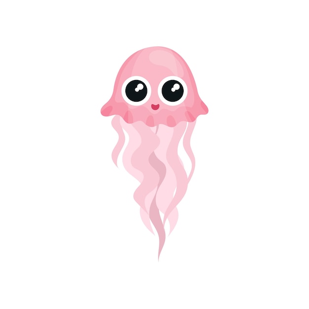 Vettore cute meduse nuotatrici animale marino rosa brillante con lunghi tentacoli creatura marina elemento grafico per cartoline o libri per bambini icona vettoriale colorata in stile piatto isolata su sfondo bianco