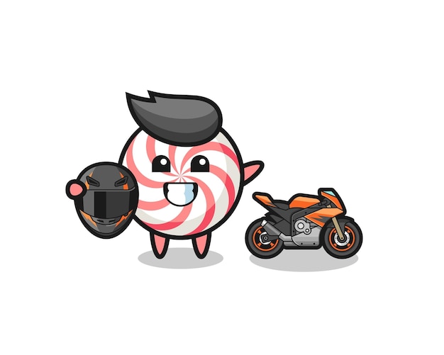 Cute swirl lollipop cartoon as a motorcycle racer cute design