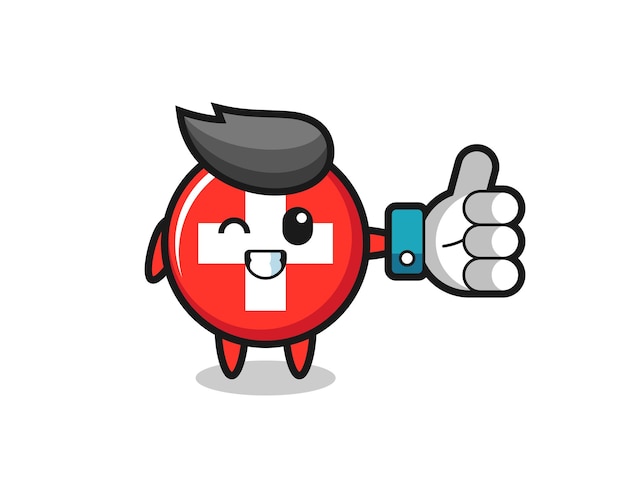 Vector cute switzerland flag badge with social media thumbs up symbol , cute style design for t shirt, sticker, logo element