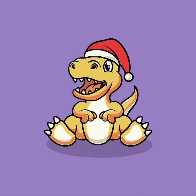 Vector cute t rex with christmas hat cartoon illustration