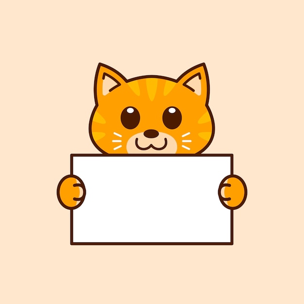 Vector cute tabby cat holding a blank sign