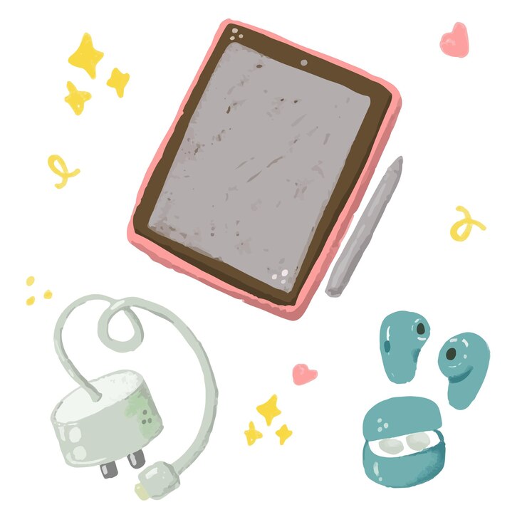 かわいいタブレット充電ケーブルとイヤホンハンドペインティング