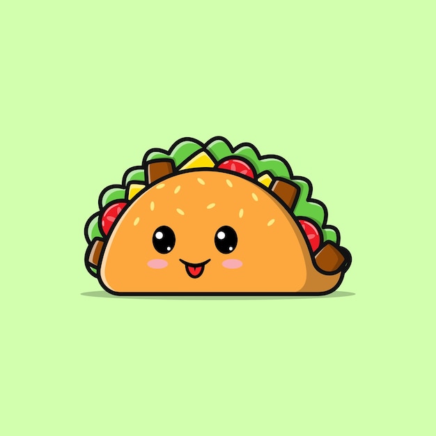 Vector cute taco cartoon illustration with facial expression