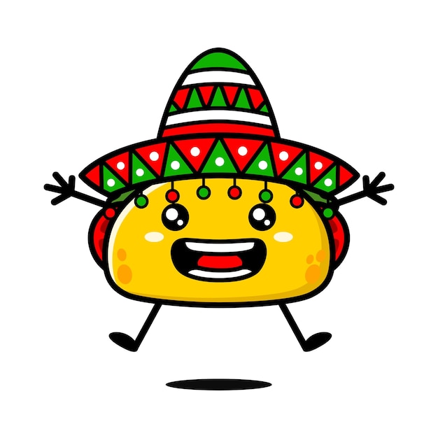 Cute Tacos Cartoon Character With Sombrero Hat