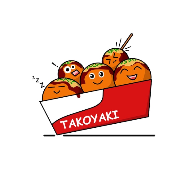 Vettore illustrazione sveglia della mascotte di takoyaki