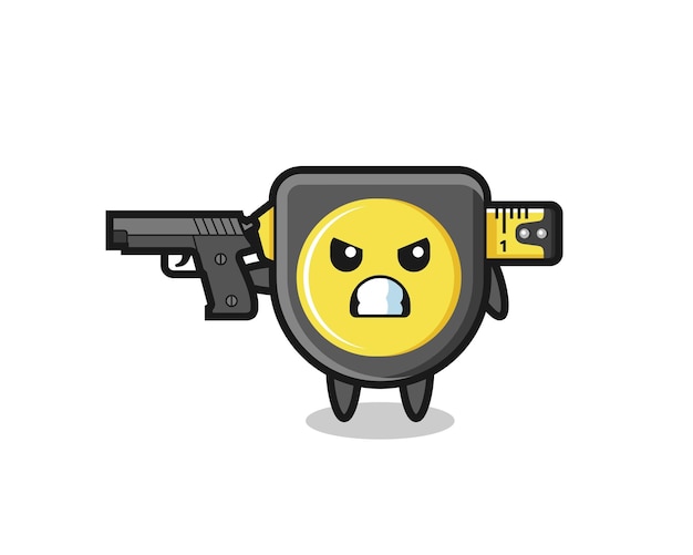 Vector the cute tape measure character shoot with a gun