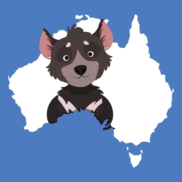ベクトル オーストラリアの地図の中に座っているかわいいタスマニアデビル