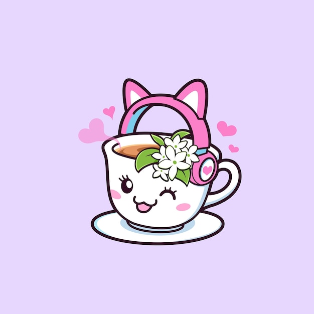 Vector cute tea cup logo mascot tea logo