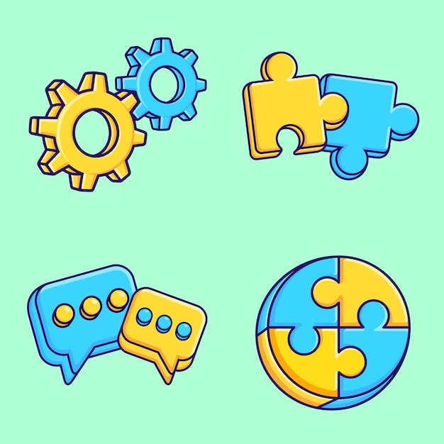 Vector cute teamwork icon cartoon illustration. cooperation symbol set