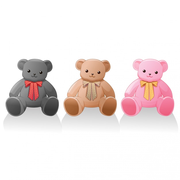 Vector cute teddy bear 3 colors vector