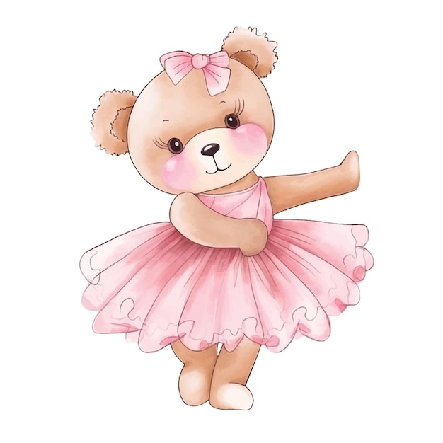 Cute Teddy Bear ballerina watercolor ilustration
