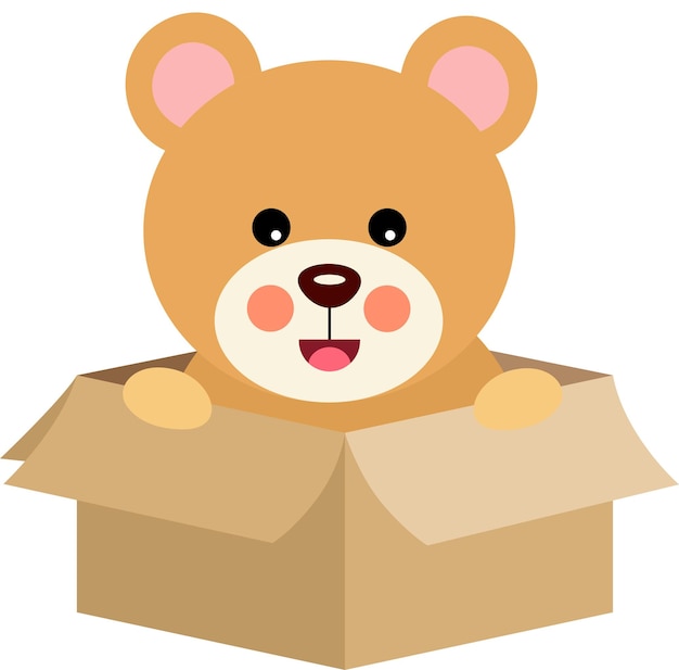Cute teddy bear in cardboard box