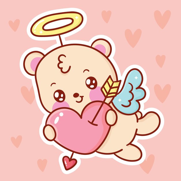 Cute teddy bear cartoon cupid kawaii animal valentine's day