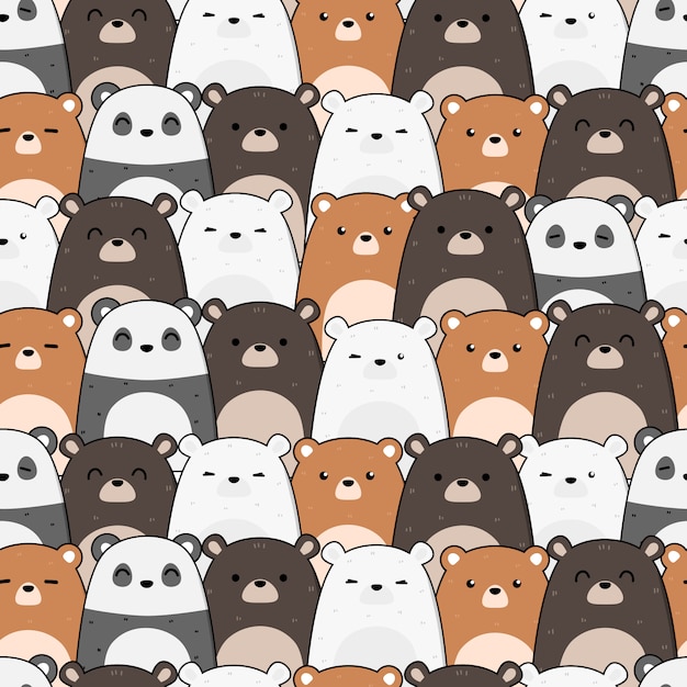 Cute teddy bear cartoon doodle seamless pattern