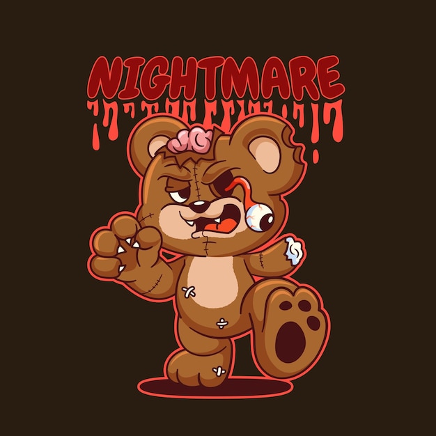 Vector cute teddy bear cartoon zombie illustration