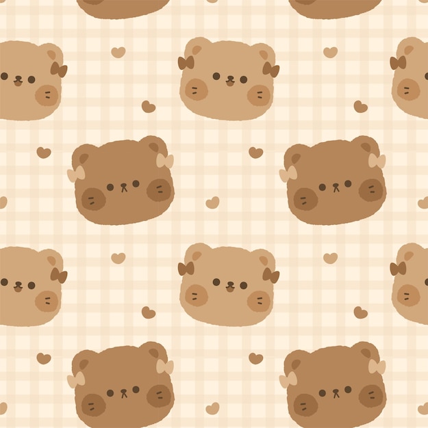 Vector cute teddy bear choco seamless pattern kawaii wallpaper