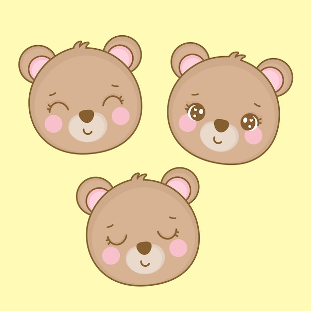 Cute teddy bear faces illustration
