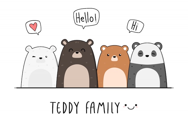 Cute teddy bear family cartoon doodle wallpaper