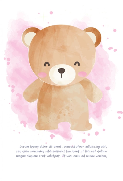 Vector cute teddy bear for greeting card  in watercolor style.