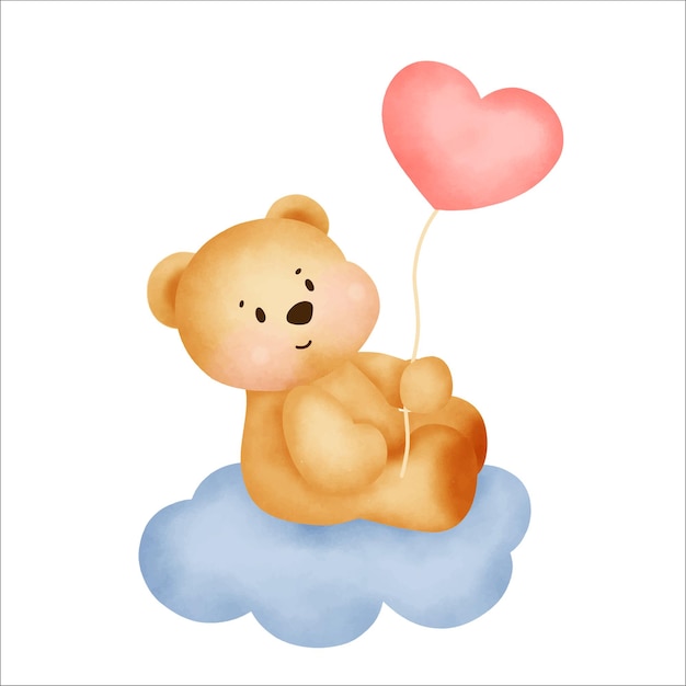 cute teddy bear holding a heart balloon.