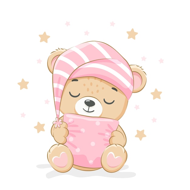 Vector cute teddy bear is sleeping sweetly. for a girl. vector illustration of a cartoon.