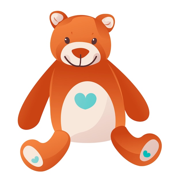 Cute teddy bear Plush children's toy Cartoon vector illustration