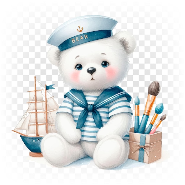 Vector cute teddy bear polar bear toy in marine form