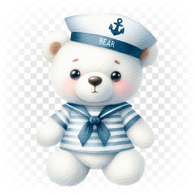 Vector cute teddy bear polar bear toy in marine form