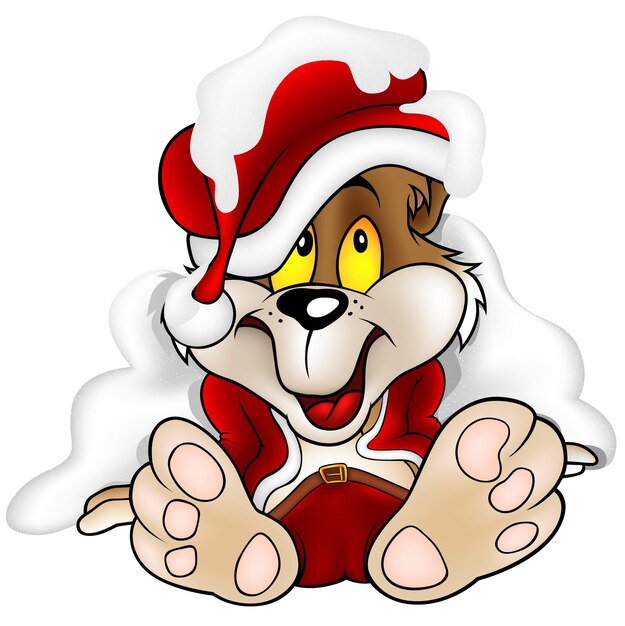 Cute Teddy Bear in Santa Claus Costume Sitting on Snow