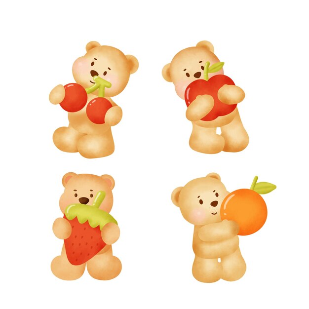 Vector cute teddy bear set in watercolor style