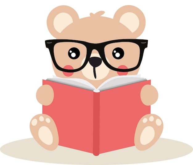 Vector cute teddy bear sitting reading a book