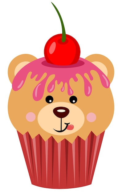 Vector cute teddy bear on top of a delicious cupcake