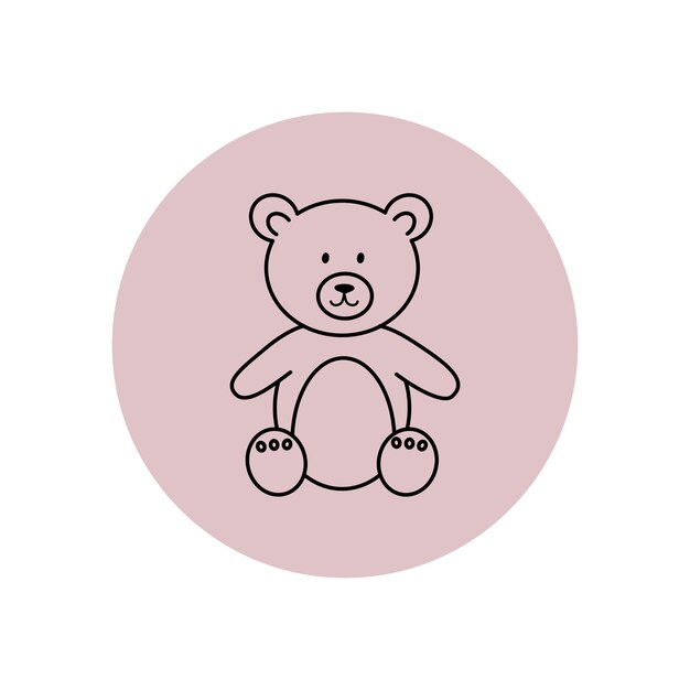 Vector cute teddy bear toy pink sticker. simple vector illustration in style outline on a pink background.