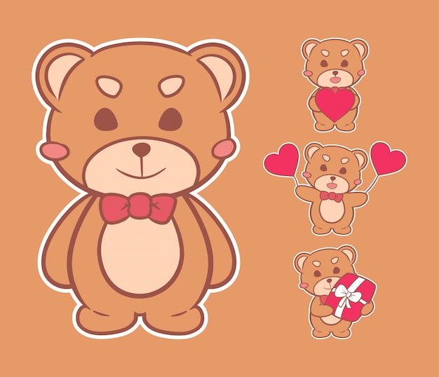 Vector cute teddy bear valentine hand drawn illustration