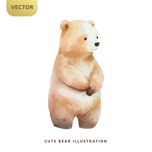 Вектор Милый плюшевый мишка акварелью, изолированные на белом фоне счастливый медвежонок мультфильм дизайн векторные иллюстрации