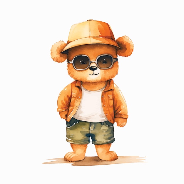 Vector cute teddy bear watercolor paint