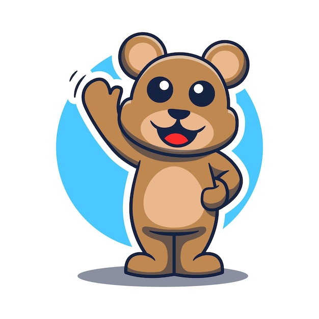 Cute teddy bear waving hand cartoon illustration