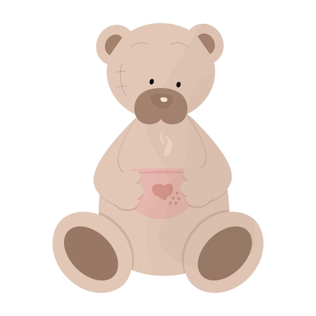 Vector cute teddy bear with a cup of warm tea
