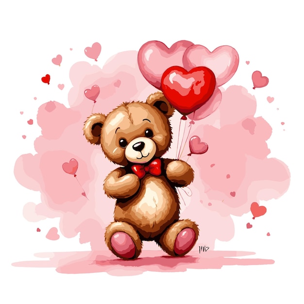 Vector cute teddy bear with heart in hand