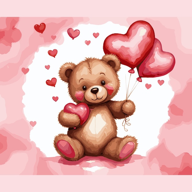 Vector a cute teddy bear with heart in hand