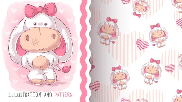 Cute teddy donkey, seamless pattern