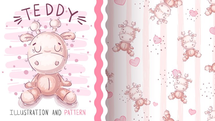 Cute teddy giraffe - seamless pattern.