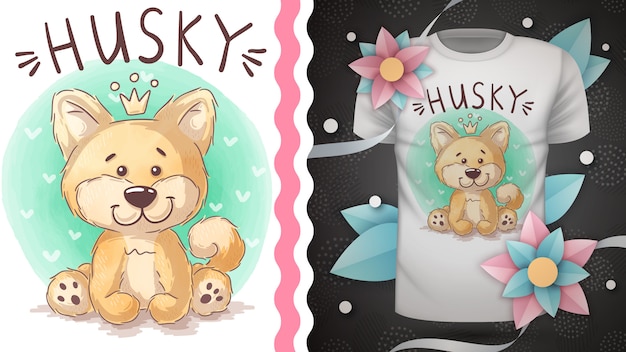 Vector cute teddy husky - idea for print t-shirt