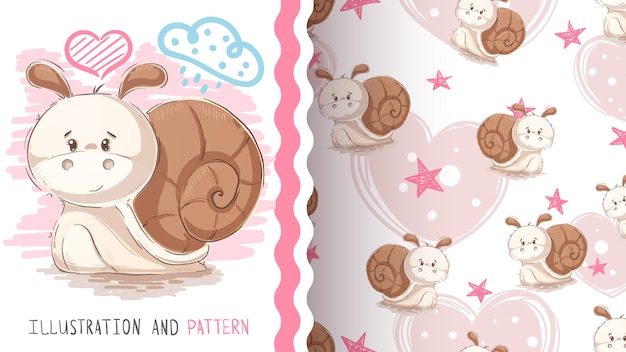 Cute teddy snail seamless pattern