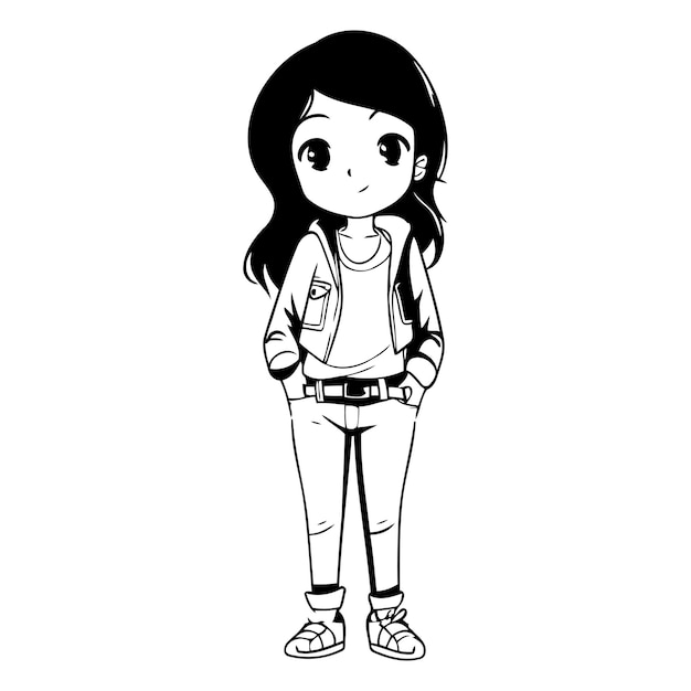 Vector cute teen girl wearing casual clothes in cartoon style