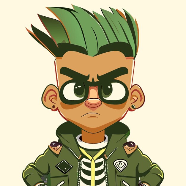 Cute teen male with mohawk hair dressed like the 1980s zipper jacket zipper pants funky sunglasses