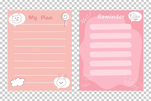 cute templates for memo reminder or to do list with animals paper notes vector illustration